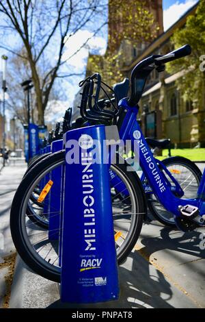 Blue hire bicycles, Melbourne VIC, Australia Stock Photo