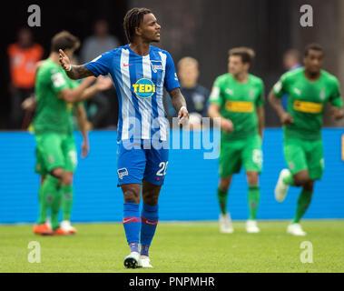 22 September 2018, Berlin: Soccer: Bundesliga, Hertha BSC vs Borussia Moenchengladbach, 4th matchday at the Olympic Stadium. Hertha's Valentino Lazaro. Photo: Soeren Stache/dpa - IMPORTANT NOTICE: DFL an d DFB regulations prohibit any use of photographs as image sequences and/or quasi-video. Stock Photo