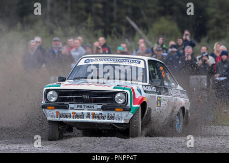 Omagh, Ireland. Saturday 22 September, 2018.   Paul Barrett and Gordon Noble (Ford Escort Mk2) in action on the BushWhacker Rally Credit: Graham  Service/Alamy Live News Stock Photo