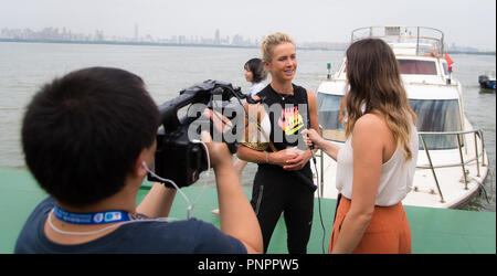 September 22, 2018 - Elina Svitolina of the Ukraine talks to the media ahead of the 2018 Dongfeng Motor Wuhan Open WTA Premier 5 tennis tournament (Credit Image: © AFP7 via ZUMA Wire) Stock Photo