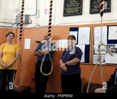 St Botolph’s Church Belfry, Aldgate High Street, London, England  22nd Sep. 2018 Bell ringers from St. Botolph Without  Aldgate Church, London, prepare to give a bell ringing demonstration as part of the Bells and Belfries tour included in Open House London 2018. Credit: Judi Saunders/Alamy Live News Stock Photo