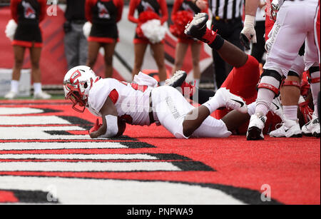 November 9, 2019: DeAngelo Malone #10 Hilltoppers defense lineman glances  to the sidelines for the defensive signal. Western Kentucky defeated  Arkansas 45-19 in Fayetteville, AR, Richey Miller/(Photo by Richey  Miller/CSM/Sipa USA Stock