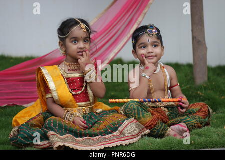 Adorable Radha Krishna Kids Photo - Dressed in Traditional Attire - Photos  Nepal