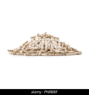Wooden pressed pellets from biomass on a white isolated background. Stock Photo