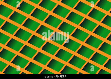 Diagonal symmetrical pattern of rectangles in green and orange with gradient Stock Vector