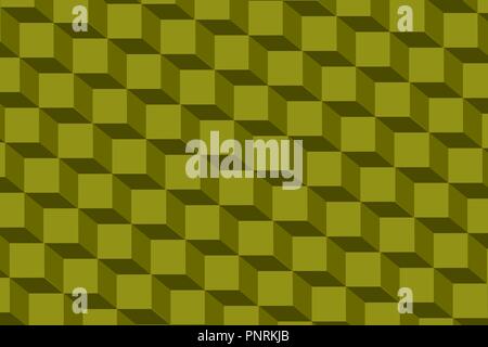 Symmetrical abstract pattern simulating three-dimensional cubes in dark green Stock Vector