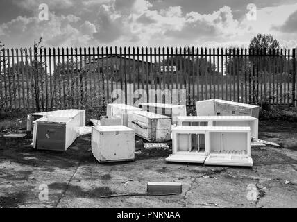 Abandoned dumped fridges and freezers, Clayton, Mancheter, UK Stock Photo