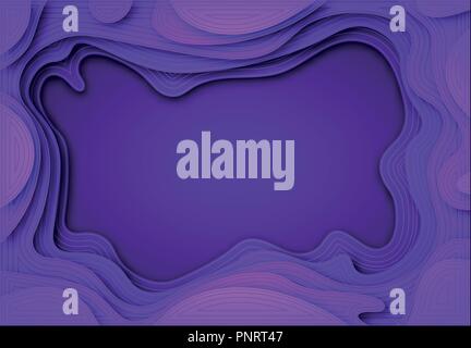 From the paper violet shades with smooth transitions and dark lines are cut out. Place for ad announcement. abstract art of carving. illustration