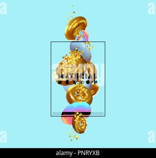 Creative design poster, minimal art trendy vector illustration. Abstract background with shapes 3d. Pattern with geometric figures. Realistic isometric elements of design. Stock Vector
