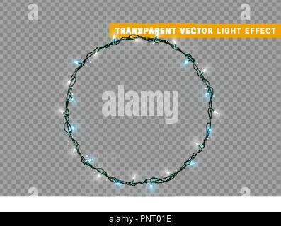 Christmas lights isolated realistic design elements. Glowing lights for Xmas Holiday cards, banners, posters, web design. Garlands decorations. Led neon lamp Stock Vector