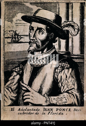 Portrait of Juan Ponce de León (1460-1521), was a Spanish conquistador and supposed to have discovered Florida.. Madrid, Institute for Latin American Cooperation. Location: INSTITUTO DE COOPERACION IBEROAMERICANA. MADRID. SPAIN. Stock Photo