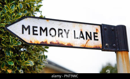 Sign post to Memory Lane - conceptual image of progressive dementia. Stock Photo