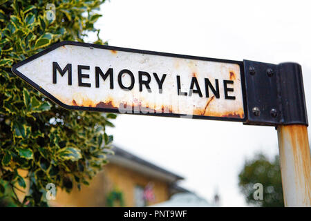 Sign post to Memory Lane - conceptual image of progressive dementia. Stock Photo