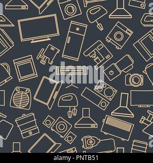 Seamless pattern from a set of household appliances icons of thin lines, vector illustration. Stock Vector