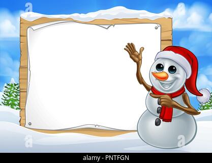 Snowman Christmas Cartoon Character Sign Stock Vector