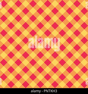 Seamless pattern check plaid fabric texture. Red with orange color cage diagonal background Vector illustration. Stock Vector