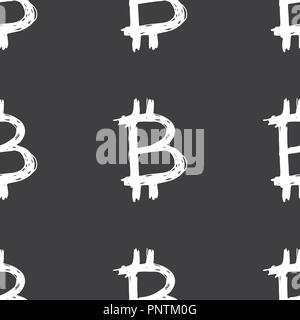 Bitcoin sign icon brush lettering seamless pattern, Grunge calligraphic symbols background, vector illustration. Stock Vector