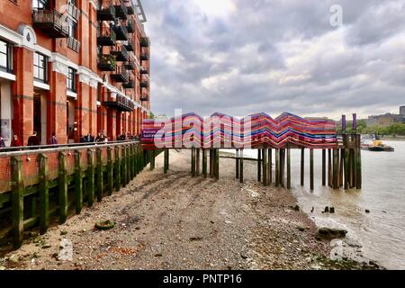 London, UK, September 2018. Art on a jetty installed for the Biennale / Design Festival. Gateway to Inclusion is by Lisa White and Francois Dumas. Stock Photo