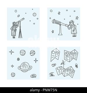 Vector design of astronomer and astronomic objects. Stock Vector