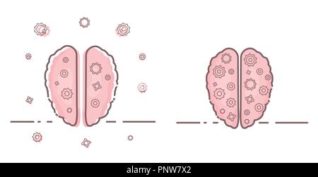 Mental disorder  and mental health icons. Human brains with decoration. Vector illustration. Stock Vector