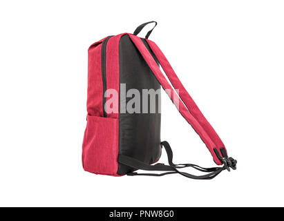 Red sporty backpack on a white background. Stock Photo