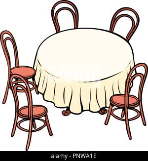 Round dining table and chairs around. Pop art retro vector illustration vintage kitsch Stock Vector