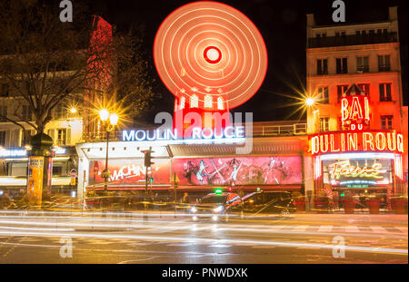 The Moulin Rouge , Paris, France. It is a famous cabaret built in 1889, locating in the Paris red-light district of Pigalle Stock Photo