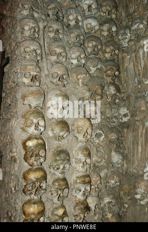 Portugal. Evora. Chapel of Bones. Chapel located next to the entrance of the Church of St. Francis. The interior walls are covered with human skulls and bones.16th century. Stock Photo