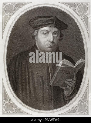 Martin Luther, (Eisleben, 1483, Eisleben, 1546). German reformer. Doctor of Theology and Augustinian priest. In 1517, outlined the main thesis of Lutheranism in Wittenberg. He was excommunicated in 1520. Engraving by J. Bastinos in 'The Religious Revolution' (1880). Stock Photo