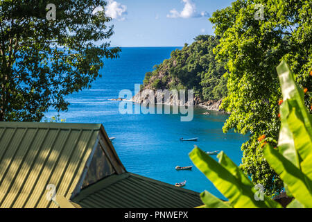 Tropical beach view from a beach front hotel in Trinidad e Tobago, Caribe Stock Photo