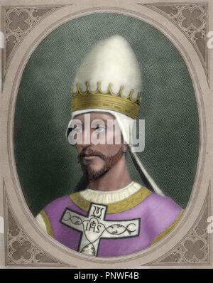 Pope Saint Gregory VII (c. 1015/1028-1085), born Hildebrand of Sovana. Pope from April 22, 1073, until his death. Colored. Stock Photo