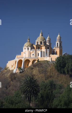 Mexico. Cholula. Virgen de los Remedios Church, built by the Spanish conquerors in 1594 on the Great Pyramid of Cholula. Rebuilt in the 19th century. Stock Photo