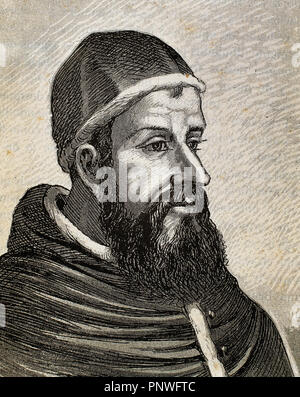 Clement VII (1478–1534), born Giulio di Giuliano de Medici Cardinal from 1513 to 1523 and  Pope from 1523 to 1534. Thanks to his patronage Michelangelo finished the paintings of the Last Judgement in the Sistine Chapel. Engraving by Serra Pausas. Stock Photo