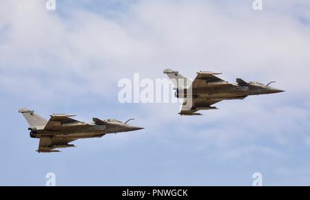 2 French Navy Rafale M fighter jets performing at the 2018 Royal International Air Tattoo Stock Photo