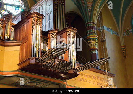 Organ in the Cathedral of the Madeleine. Salt Lake City, Utah, US. Stock Photo
