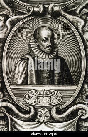 Michel de Montaigne (1533-1592). Philosopher of the French Renaissance. Portrait. Engraving. Stock Photo