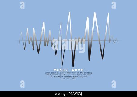 Music wave player logo. Black-white equalizer element on a blue background. Isolated design symbol. Vector Illustration Stock Vector