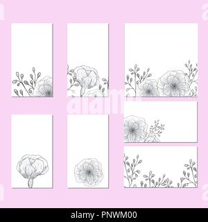 Collection of vector template label, visit cards, square greeting cards and banners with home plants, wild flowers and herbs.Business set of design templates Layout, mockup design for cosmetics. Stock Vector