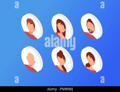 Avatar men icon in isometric 3d style set isolated Stock Vector