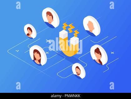 Customer retention, attract customers, customer support and service. Digital inbound marketing, Stock Vector