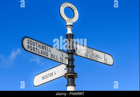 Isle of Portland traditional signpost , near weymouth, Dorset, England ...