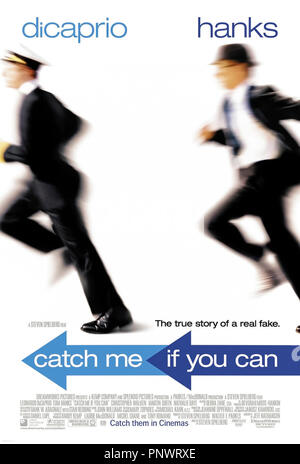 Catch Me If You Can (2002) directed by Steven Spielberg and starring Leonardo DiCaprio, Tom Hanks, Christopher Walken and Martin Sheen. The true story of Frank Abagnale Jr. a confidence trickster and fraudster and how FBI agent Carl Hanratty captured him. Stock Photo