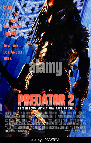 Predator 2 (1990)  directed by Stephen Hopkins and starring Danny Glover, Gary Busey, Kevin Peter Hall and Maria Conchita Alonso. The Predator returns for the thrill of the hunt in the city of Los Angeles… voodoo magic, man! Stock Photo