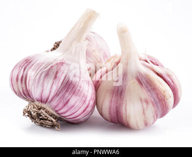 Three garlic bulbs isolated on white background. Stock Photo