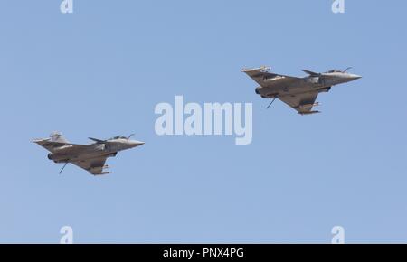 2 French Navy Rafale M fighter jets performing at the 2018 Royal International Air Tattoo Stock Photo