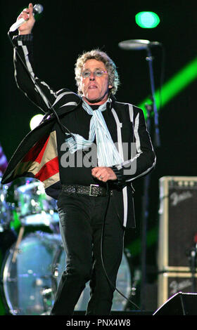 Roger Daltrey and the Who perform during halftime at Super Bowl XLIV between the Indianapolis Colts and the New Orleans Saints at Sun Life stadium in Miami on February 7, 2010. Stock Photo