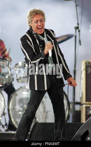 Roger Daltrey and the Who perform during halftime at Super Bowl XLIV between the Indianapolis Colts and the New Orleans Saints at Sun Life stadium in Miami on February 7, 2010. Stock Photo