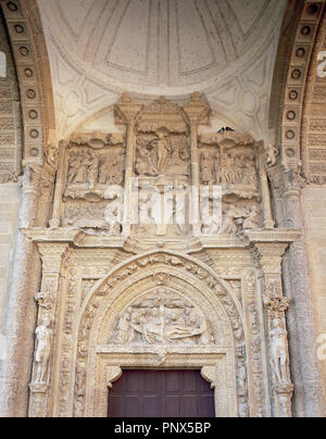 Spain. La Rioja. Casalarreina. Monastery of Our Lady of Mercy. 16th century. Dominican Order. Church. Plateresque portico. Stock Photo