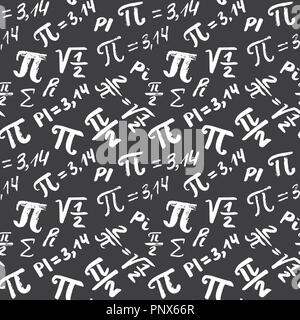 Pi symbol seamless pattern vector illustration. Hand drawn sketched Grunge mathematical signs and formulas, Vector illustration. Stock Vector