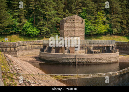 The Errwood Reservoir spillway near Buxton in the East Midlands, Derbyshire, Peak District, England, UK Stock Photo